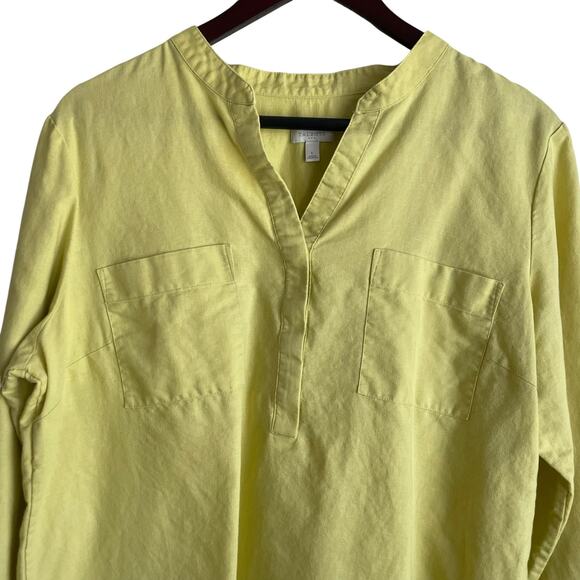 Talbots Women Top L Chartreuse Linen Cotton Sustainable Office Preppy Coastal - Picture 8 of 9